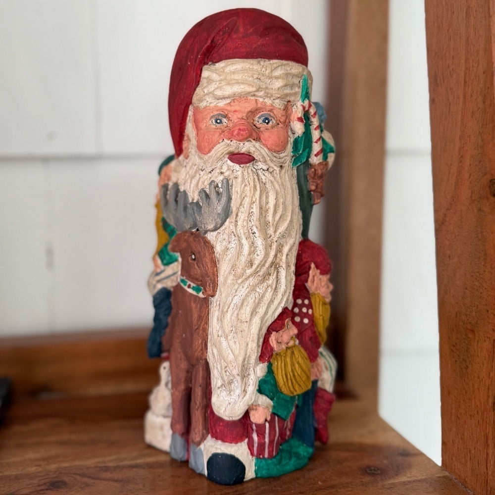Vintage Handcrafted look Santa Claus Holiday Figurine with elf and reindeer